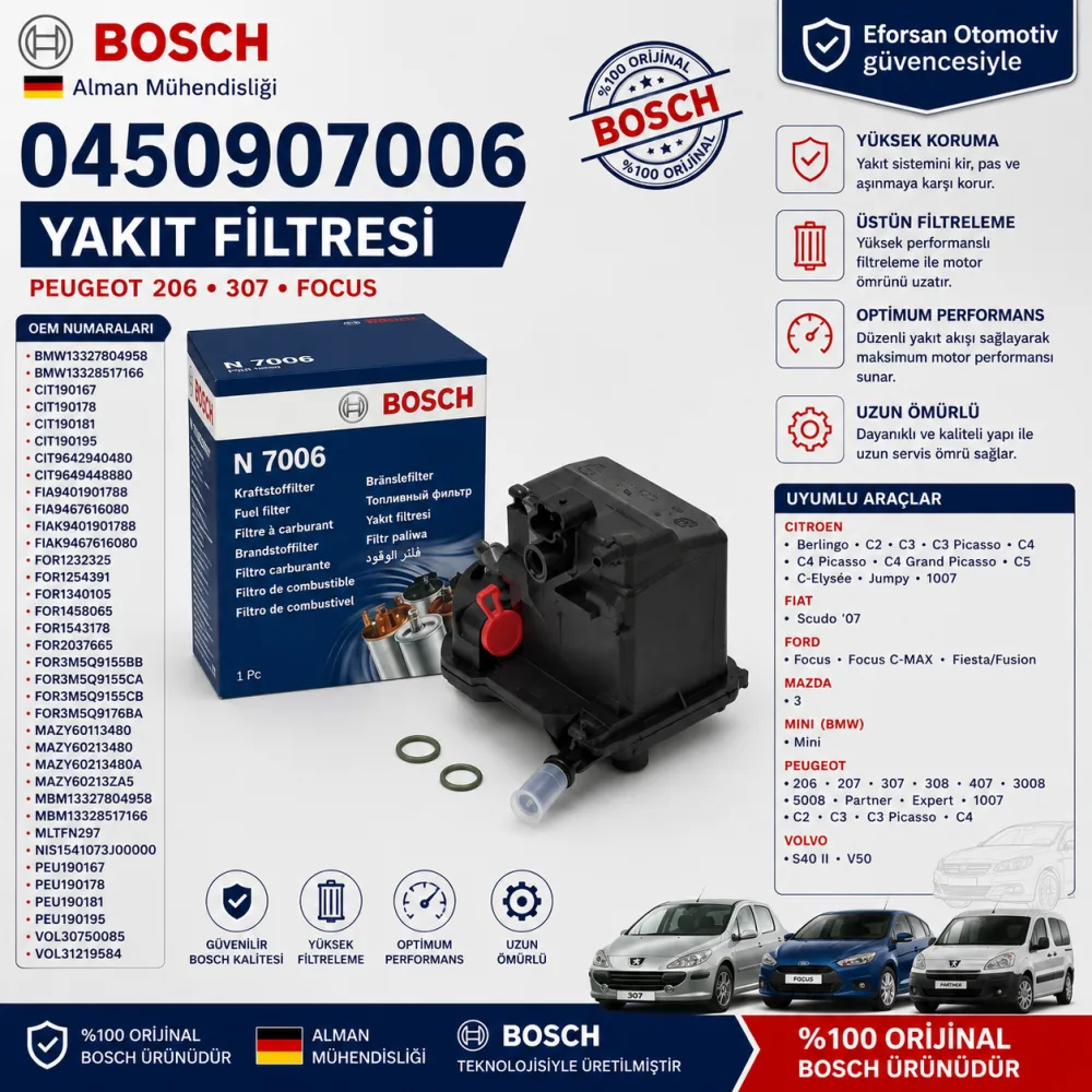 YAKIT FİLTRESİ PEUGEOT 206307 FOCUS 0450907006