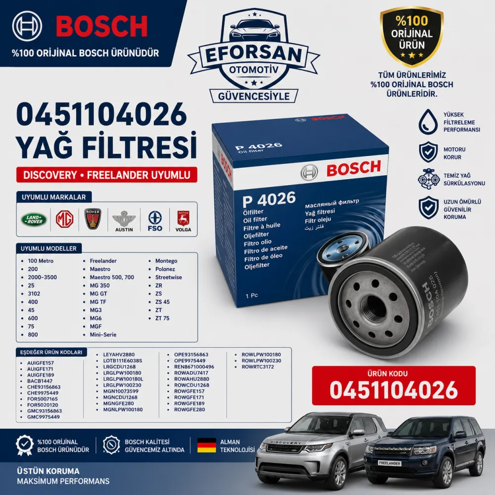 YAĞ FİLTRESİ DİSCOVERY FREELANDER 0451104026
