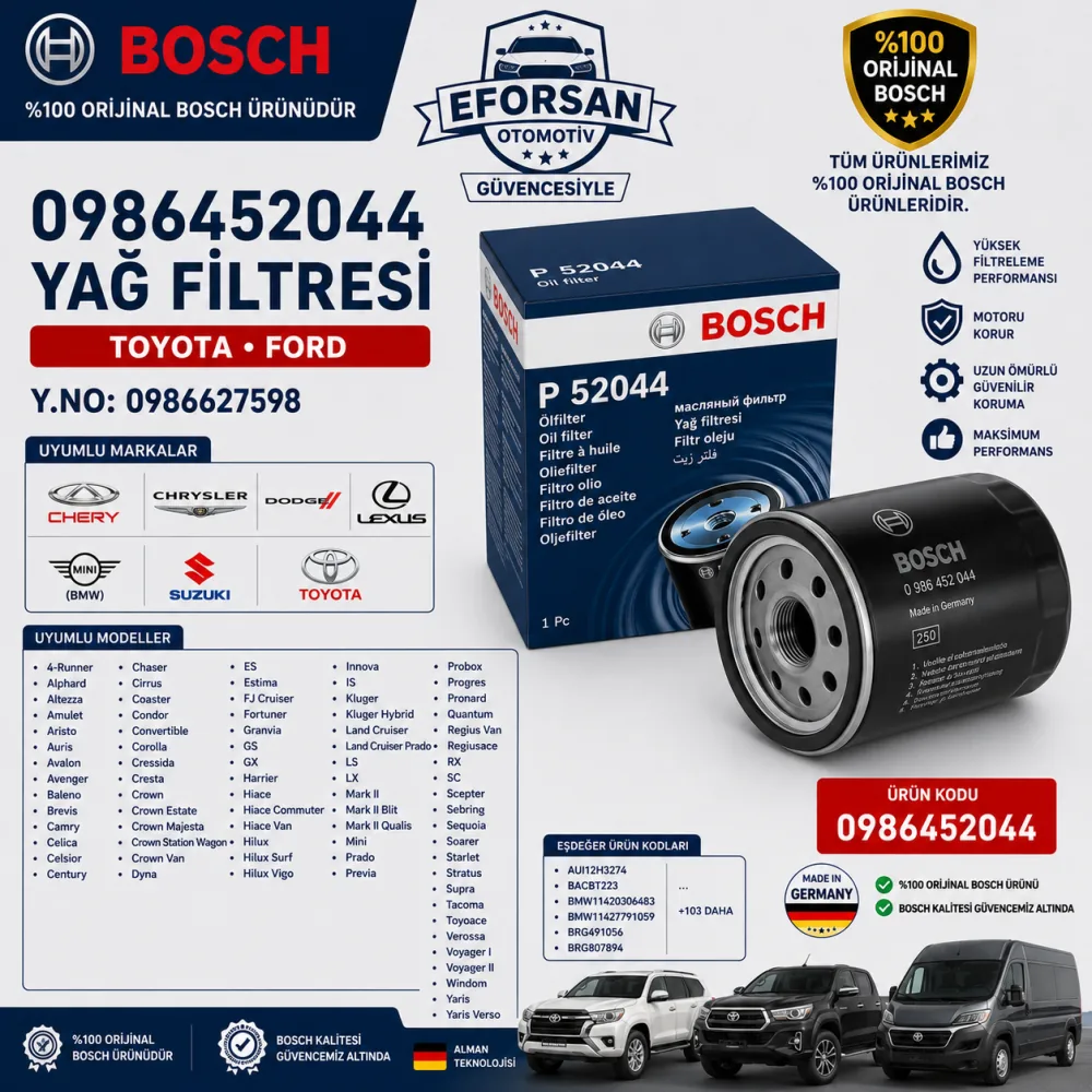 YAĞ FİLTRESİ TOYOTA FORDY.NO:0986627598 0986452044