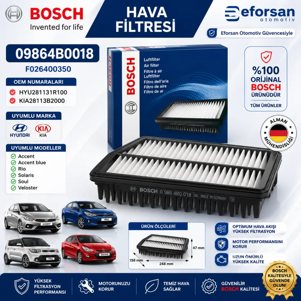 Hava Filtresi Hyundai Kia Uyumlu 09864B0018