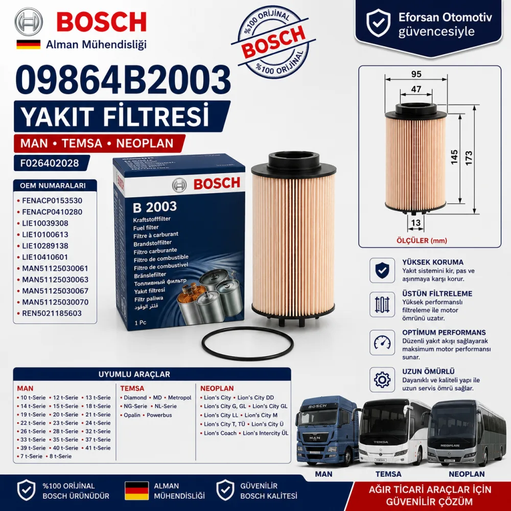 Yakıt Filtresi Man Temsa Uyumlu 09864B2003