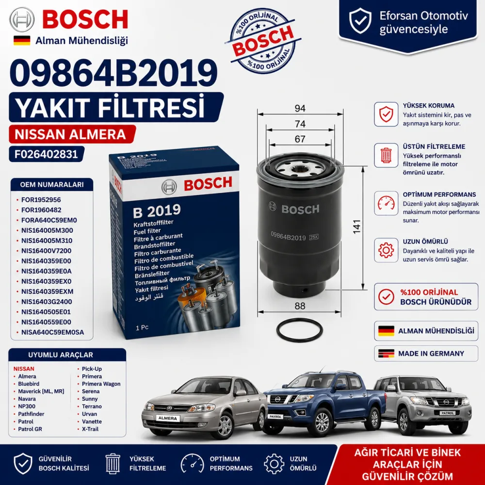 Yakıt Filtresi Nissan Uyumlu 09864B2019