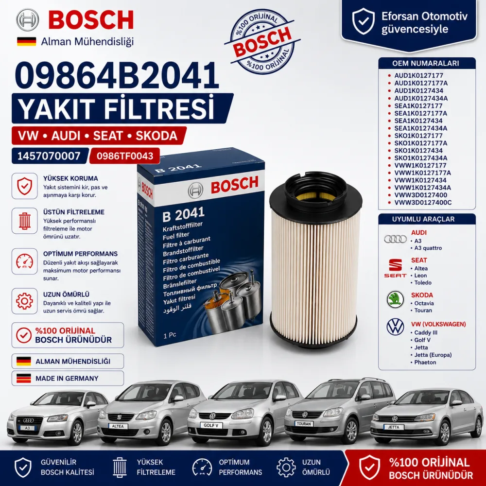 Yakıt Filtresi Volkswagen Audi Uyumlu 09864B2041