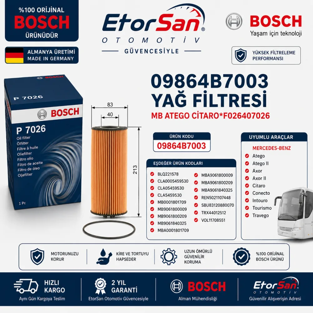 Yağ Filtresi Mercedes Uyumlu 09864B7003