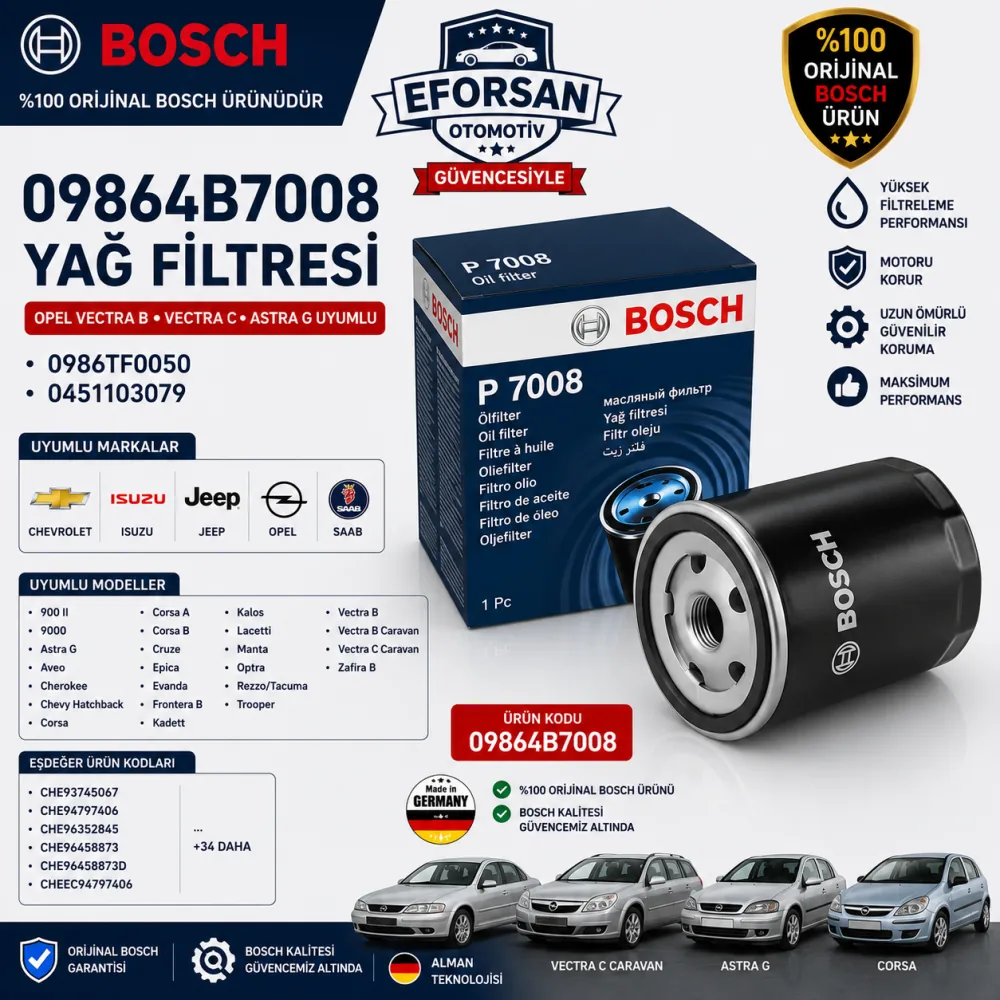 Yağ Filtresi Opel Uyumlu 09864B7008