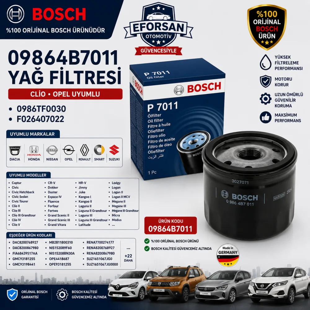 Yağ Filtresi Renault Opel Uyumlu 09864B7011