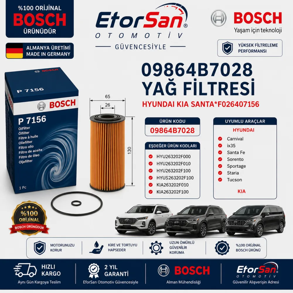 Yağ Filtresi Kia Hyundai Uyumlu 09864B7028