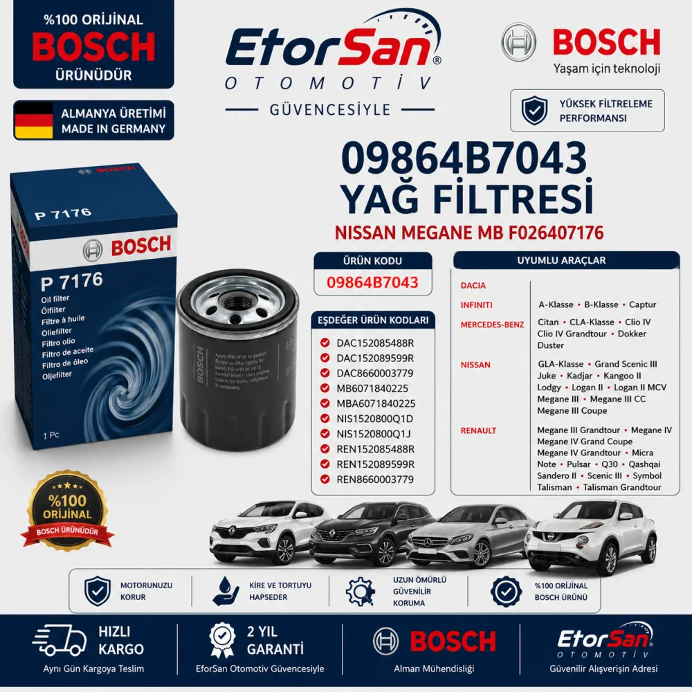 Yağ Filtresi Nissan Renault Mercedes Uyumlu 09864B7043