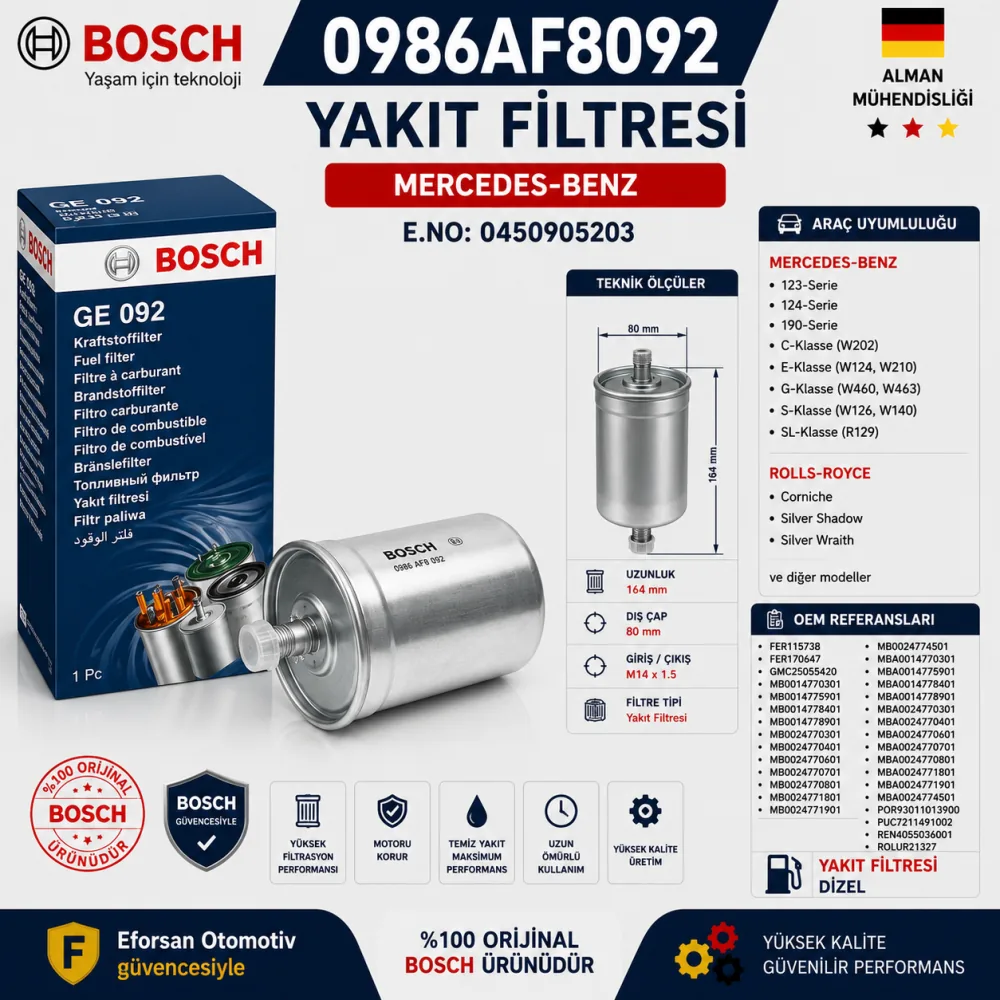 Yakıt Filtresi Mercedes Uyumlu 0986AF8092