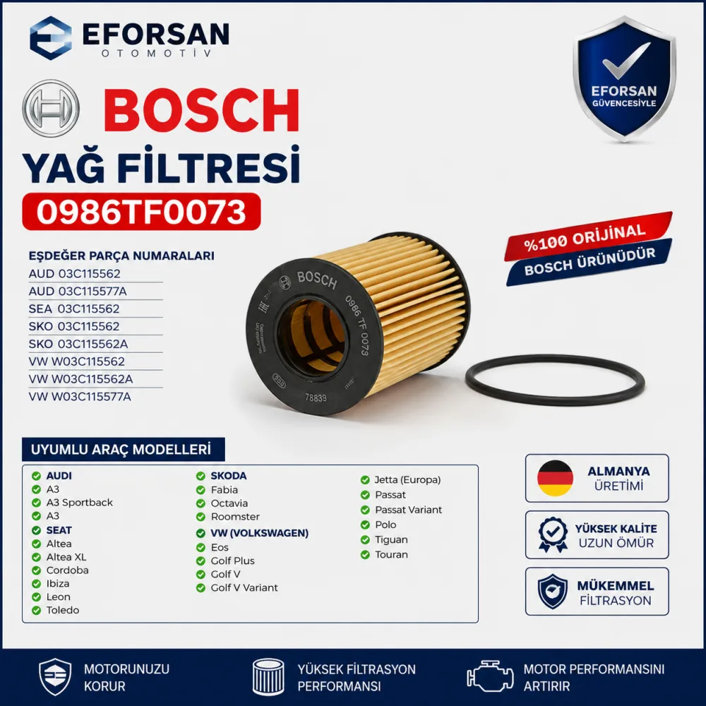 Yağ Filtresi Audi Volkswagen Skoda Uyumlu 1457429301