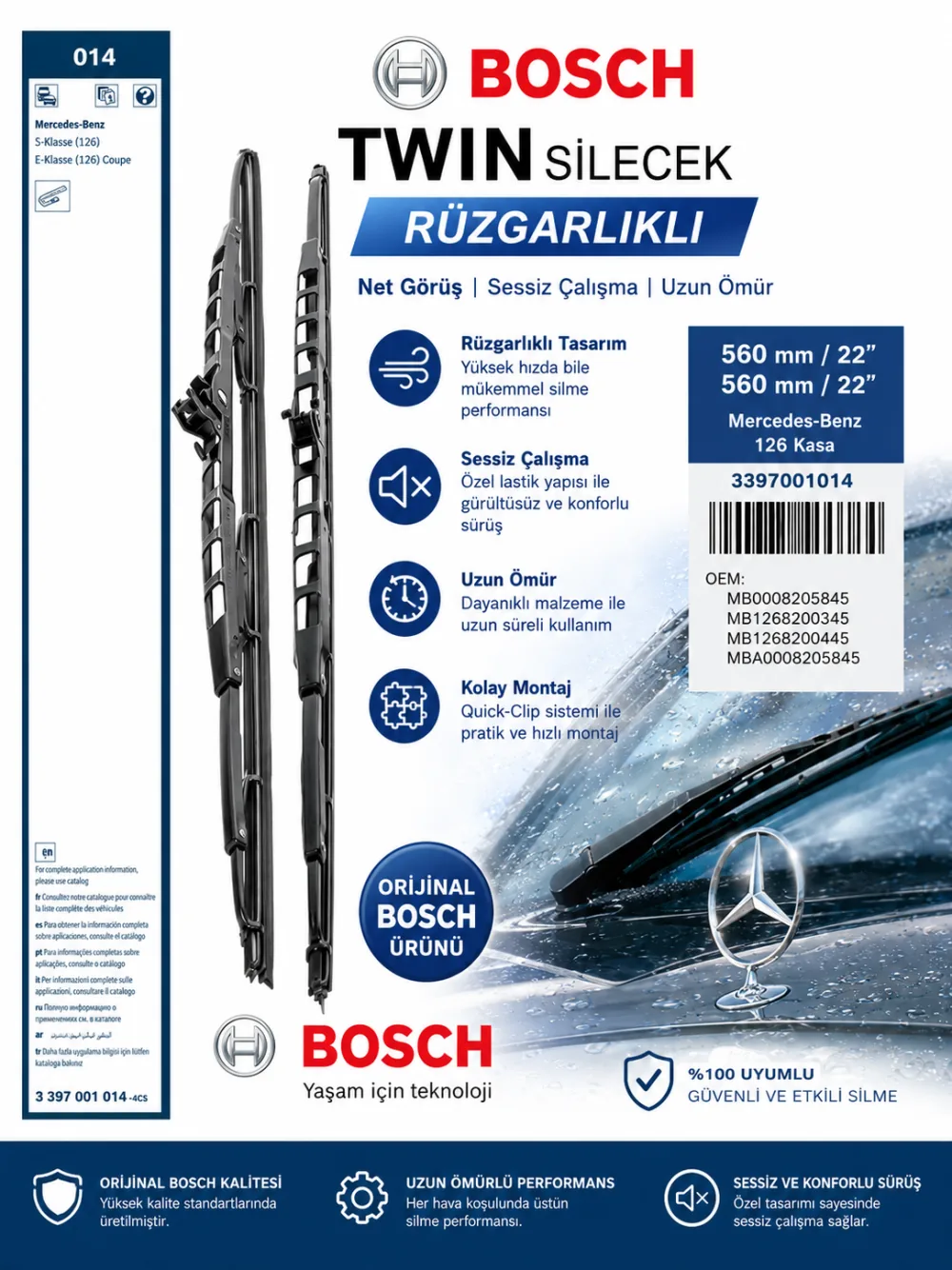 Twin Silecek Takımı 560/560 mm Mercedes Uyumlu 3397001014