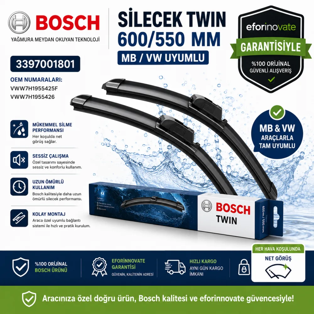 Twin Silecek Takımı 600/550 mm Mercedes Volkswagen Uyumlu 3397001801