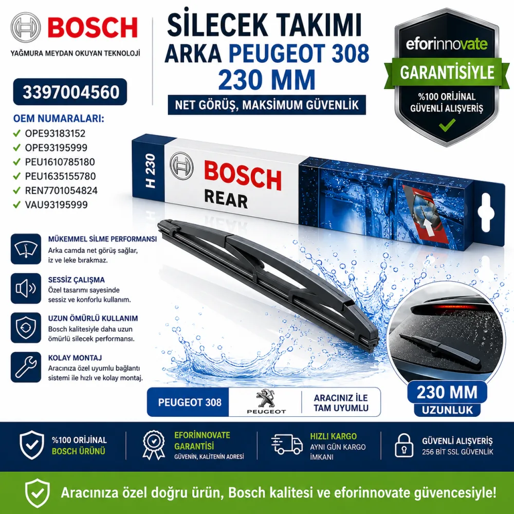 Arka Cam Sileceği 230 mm Peugeot Uyumlu 3397004560