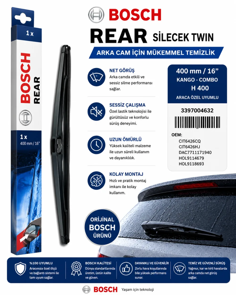 Twin Arka Cam Sileceği 400 mm Kango Combo Uyumlu 3397004632