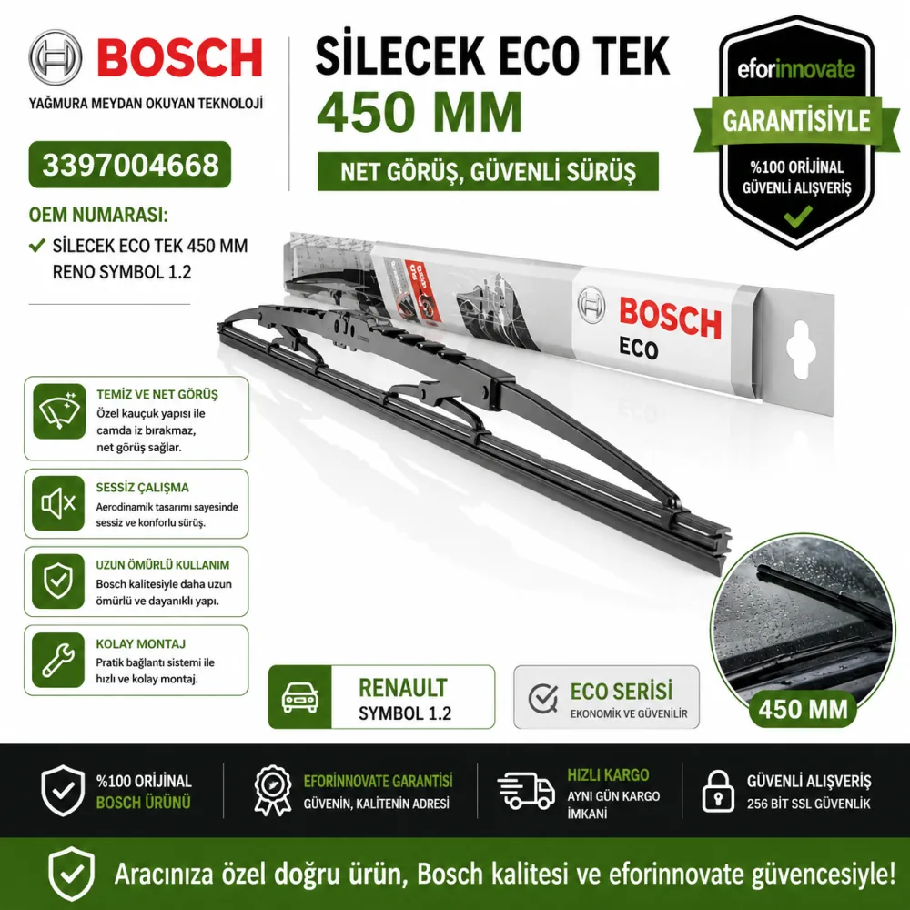 Eco Tekli Silecek Süpürgesi 450 mm Symbol Uyumlu 3397004668