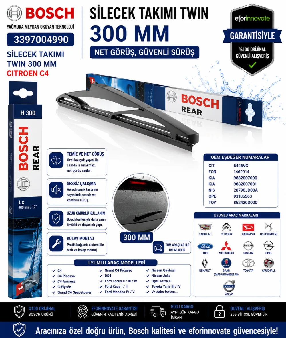Twin Silecek Takımı 300 mm Citroen Uyumlu 3397004990
