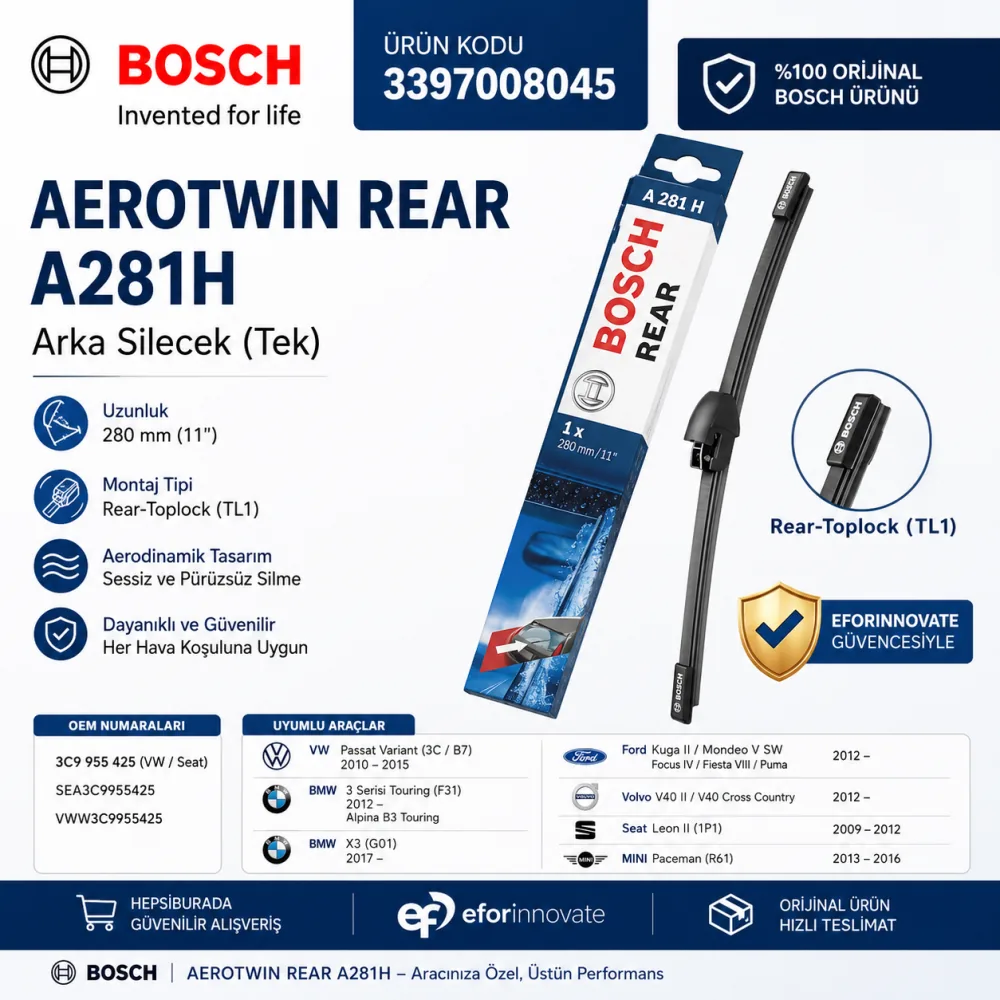 Arka Cam Sileceği 280 mm Volkswagen Uyumlu 3397008045