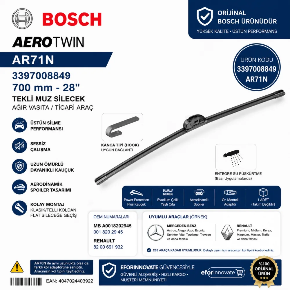 Aerotwin Tekli Silecek Süpürgesi 700 mm Mercedes Uyumlu 3397008849