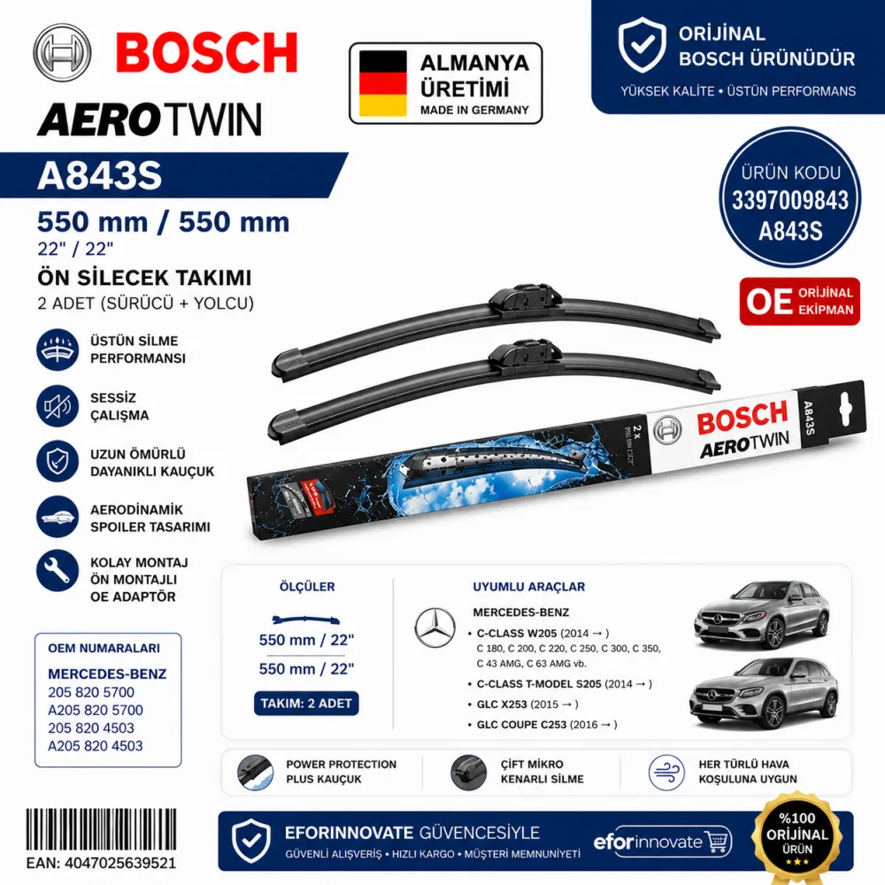 Aerotwin Silecek Takımı 550/550 mm Mercedes C180 Uyumlu 3397009843