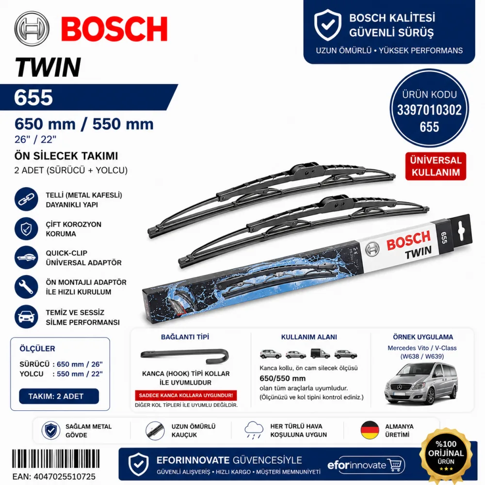 Aerotwin Silecek Takımı 650/550 mm Mercedes Uyumlu 3397010302