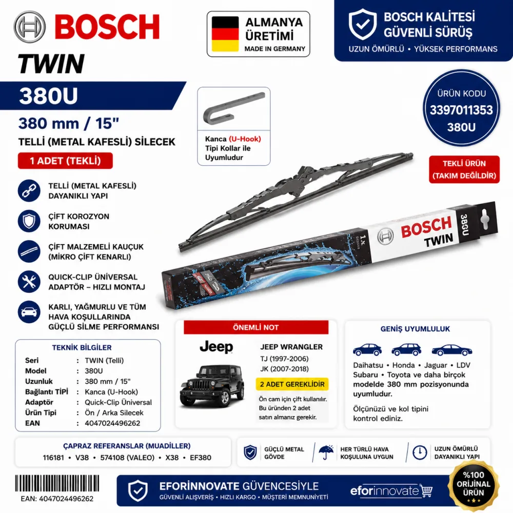 Twin Silecek Takımı 380 mm Jeep Wrangler Uyumlu 3397011353