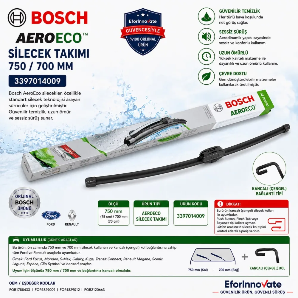 Aeroeco Silecek Takımı 750/700 mm Ford Uyumlu 3397014009