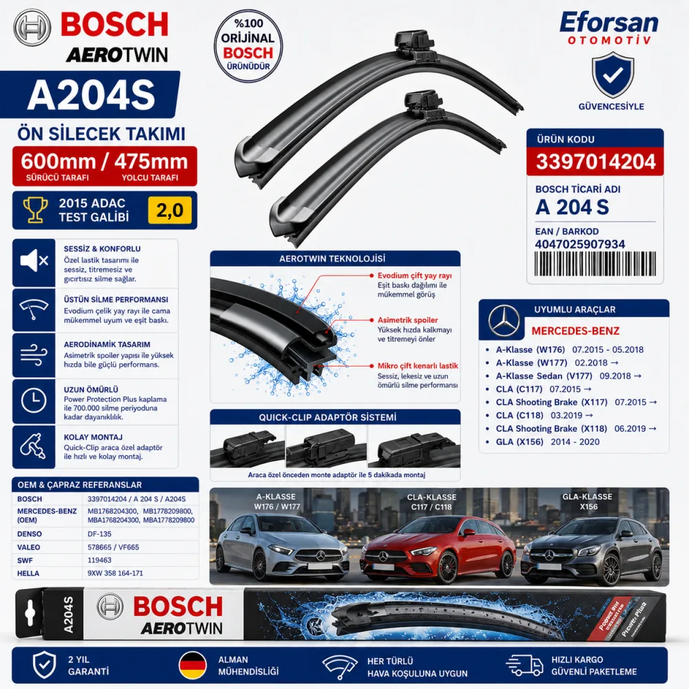 Aerotwin A180 Silecek Takımı 600/475 mm A180 Uyumlu 3397014204