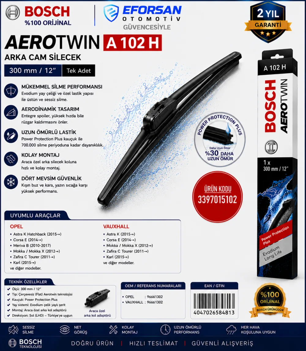 Aerotwin Arka Cam Sileceği 300 mm Opel Uyumlu 3397015102