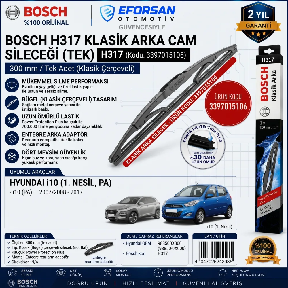 Aerotwin Arka Cam Sileceği 300 mm Hyundai Uyumlu 3397015106