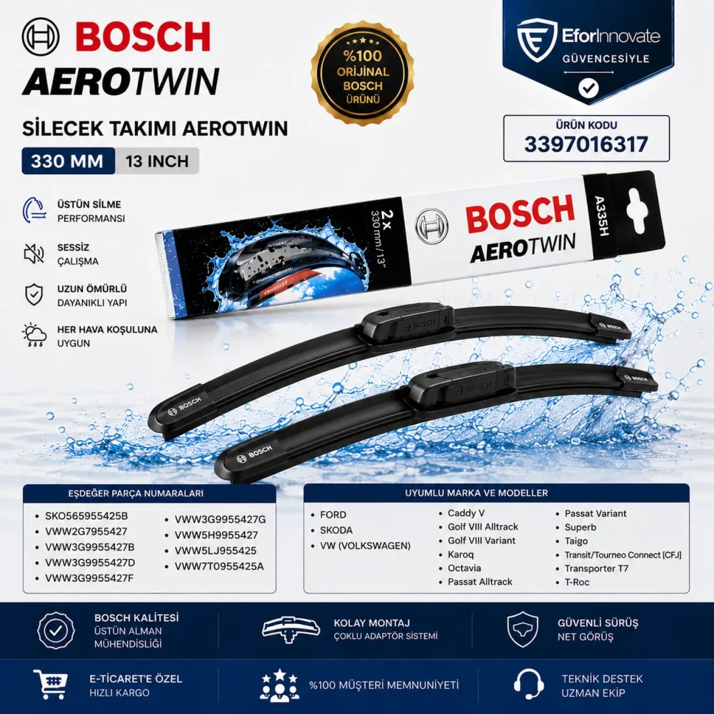 Aerotwin A335H Silecek Takımı 330 mm Skoda Uyumlu 3397016317
