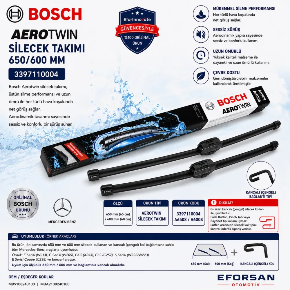 Aerotwin Silecek Takımı 650/600 mm Mercedes Uyumlu 3397110004