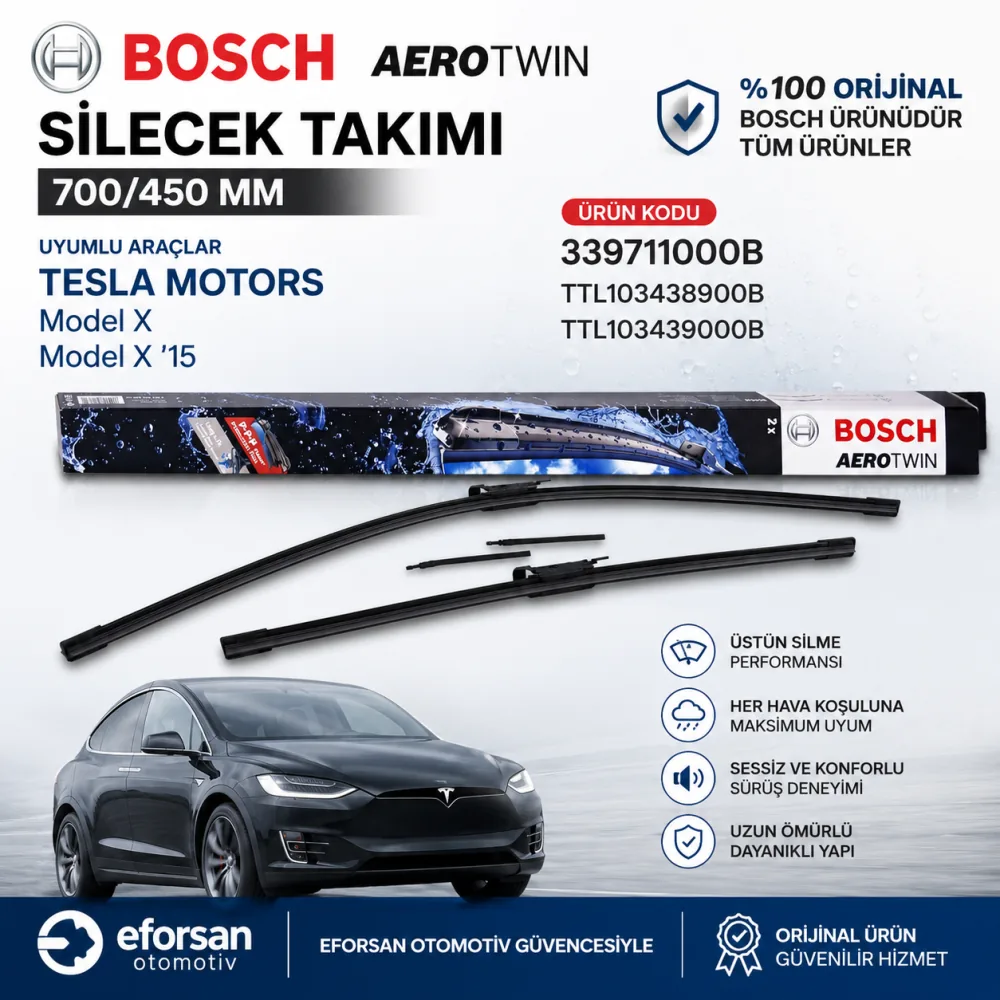 Aerotwin Silecek Takımı 700/450 mm Tesla Uyumlu 339711000B
