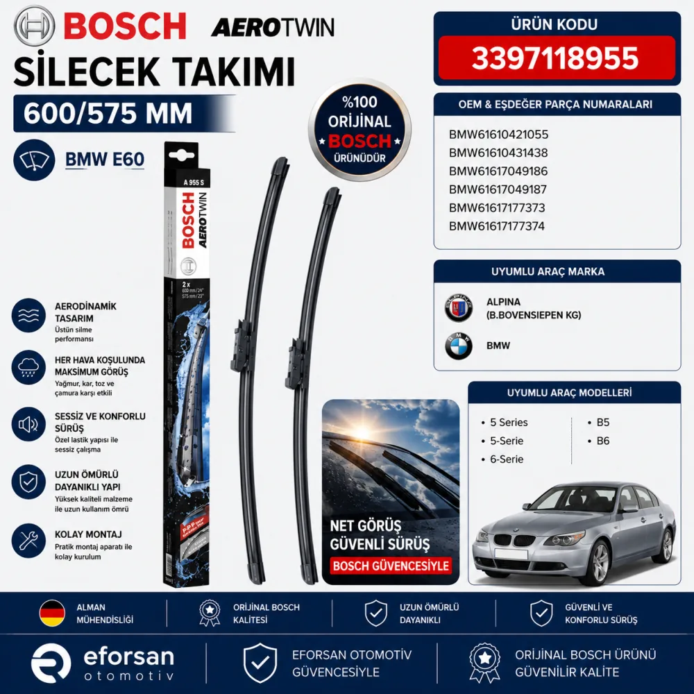 Aerotwin Silecek Takımı 600/575 mm Bmw E60 Uyumlu 3397118955