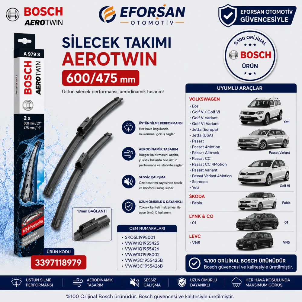 Aerotwin Silecek Takımı 600/475 mm Volkswagen Yeti Uyumlu 3397118979