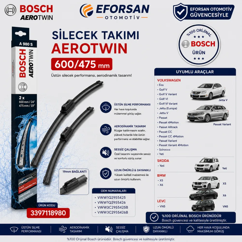 Aerotwin Silecek Takımı 600/475 mm Jetta Uyumlu 3397118980
