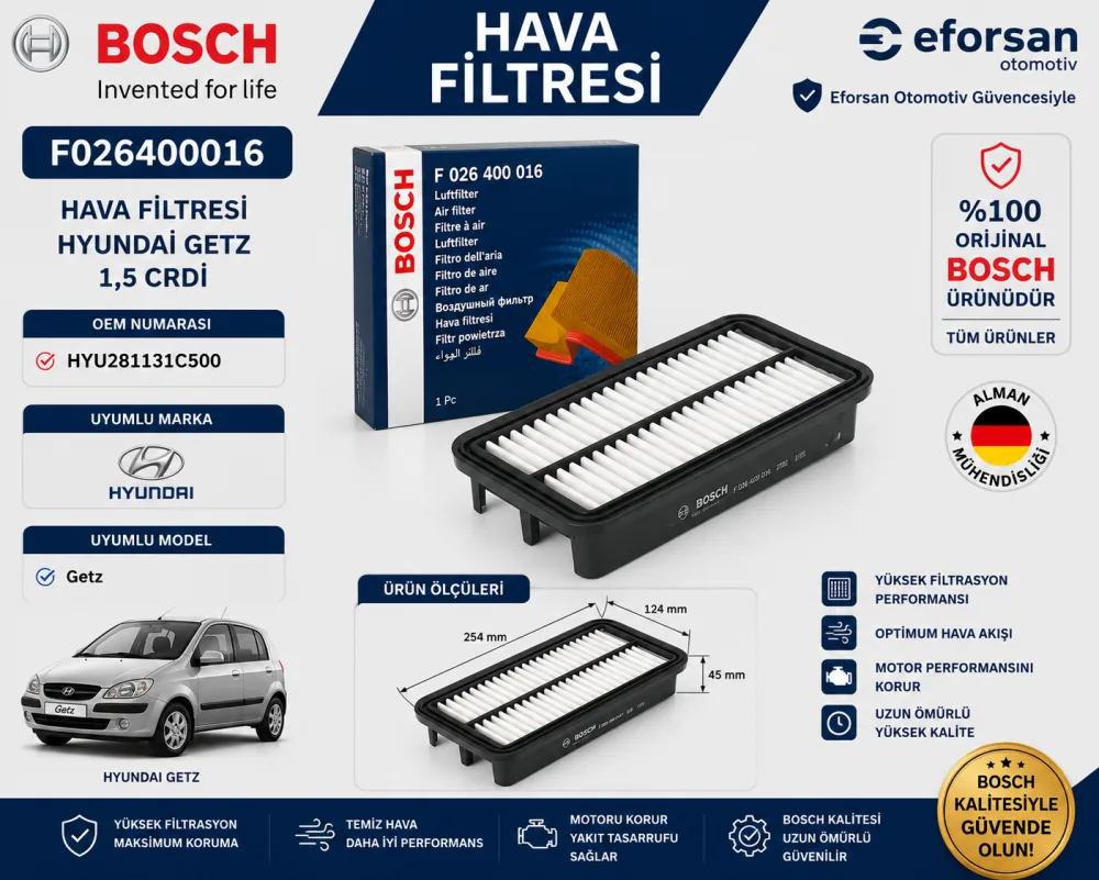 Hava Filtresi Hyundai Uyumlu F026400016