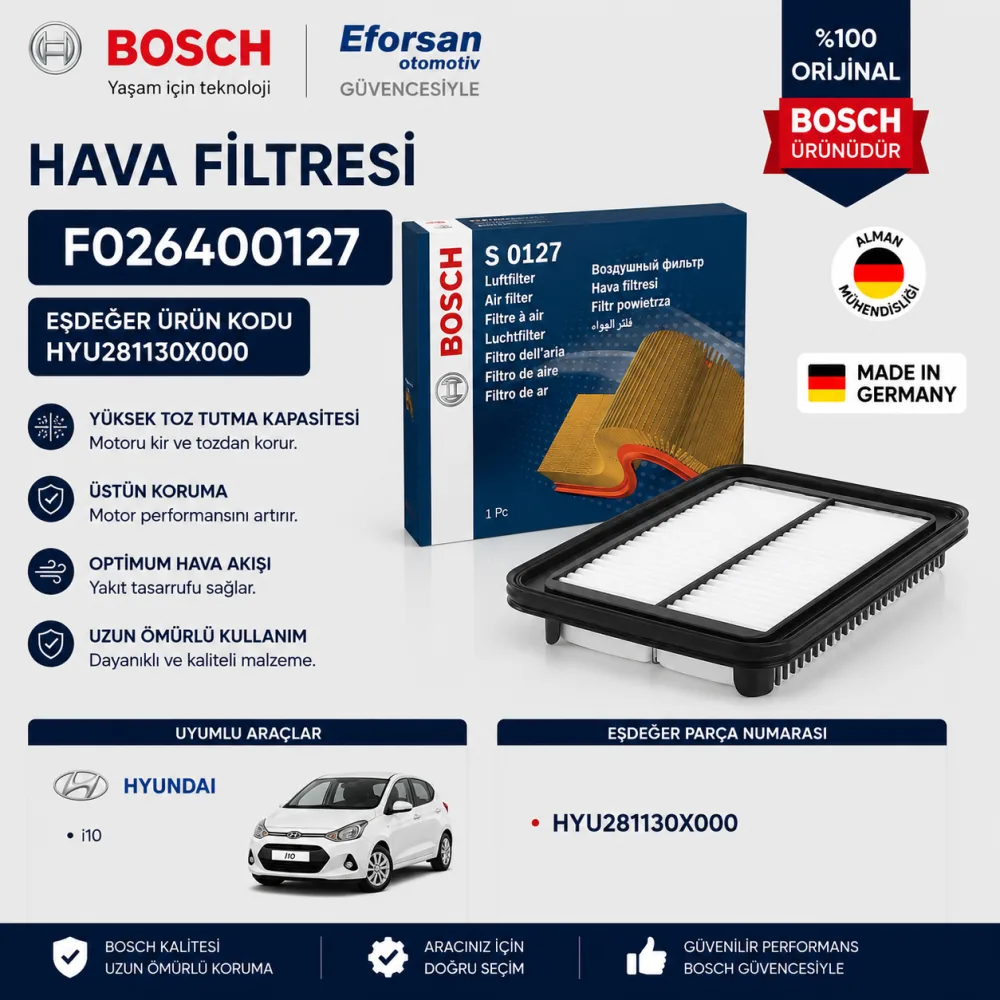 Hava Filtresi Hyundai Uyumlu F026400127