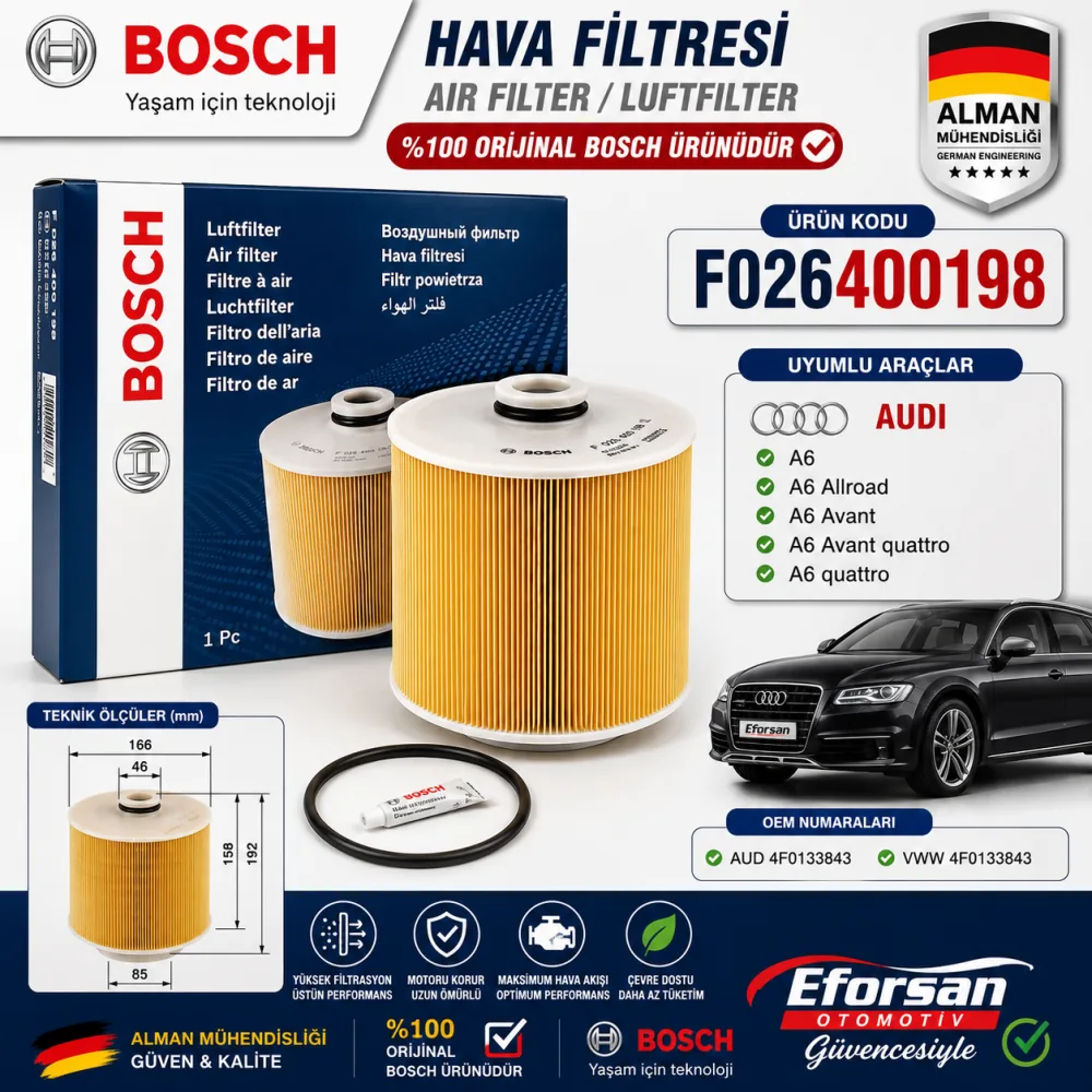 Hava Filtresi Audi Uyumlu F026400198