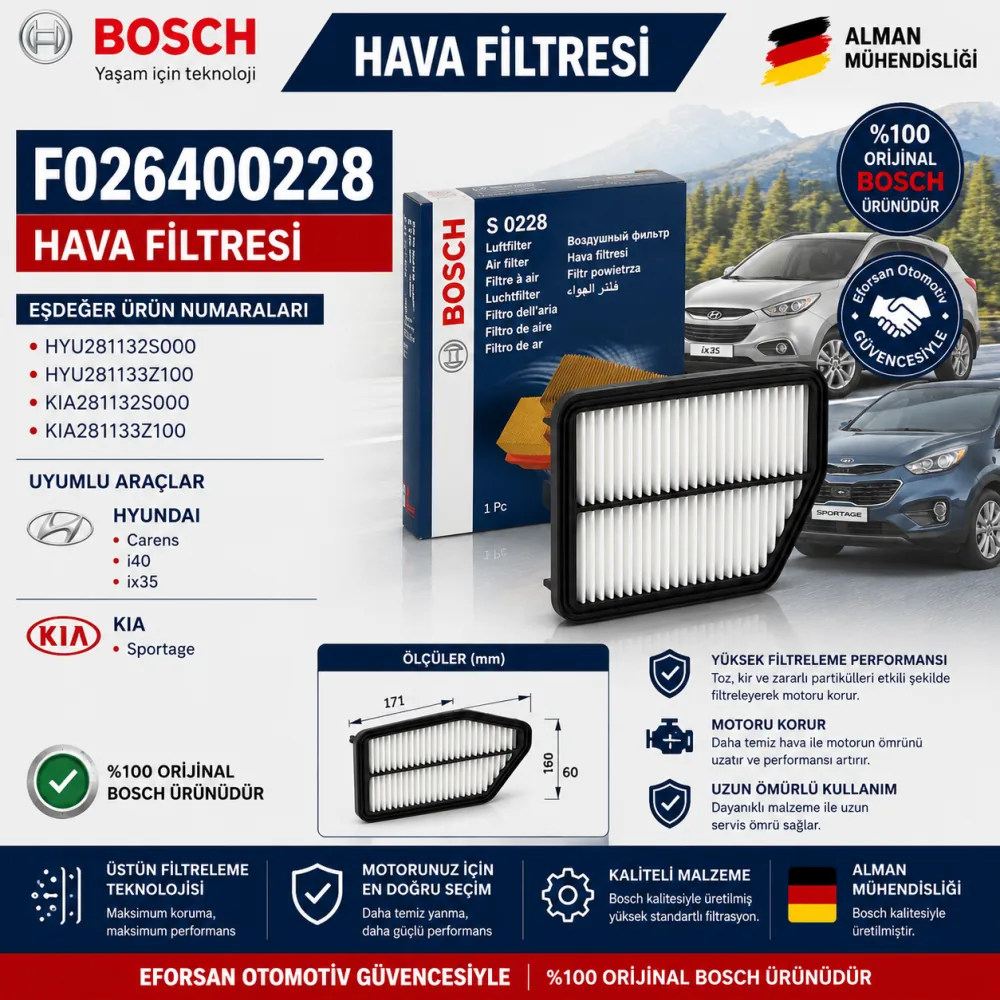 Hava Filtresi Hyundai Kia Uyumlu F026400228