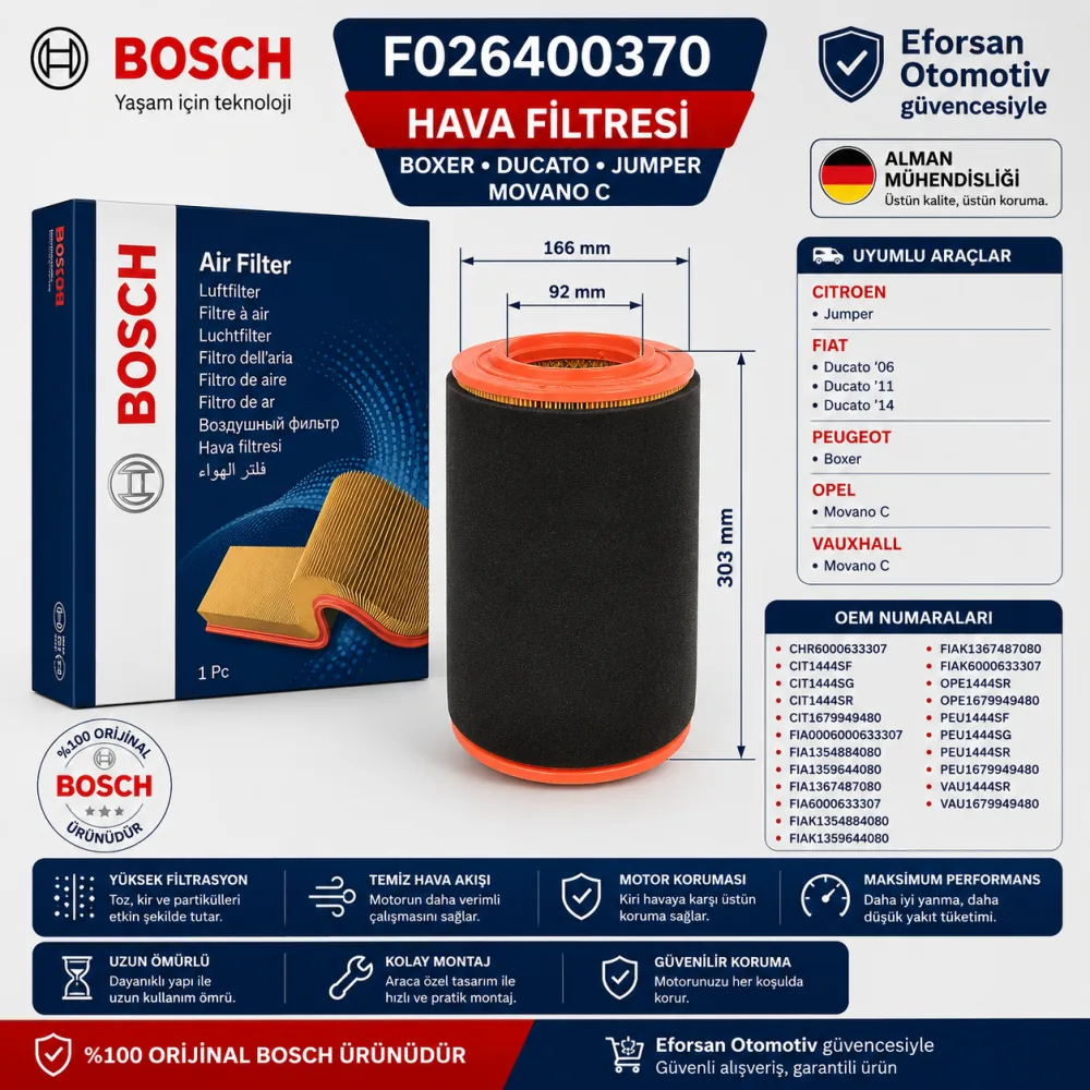 Hava Filtresi Peugeot Fiat Uyumlu F026400370