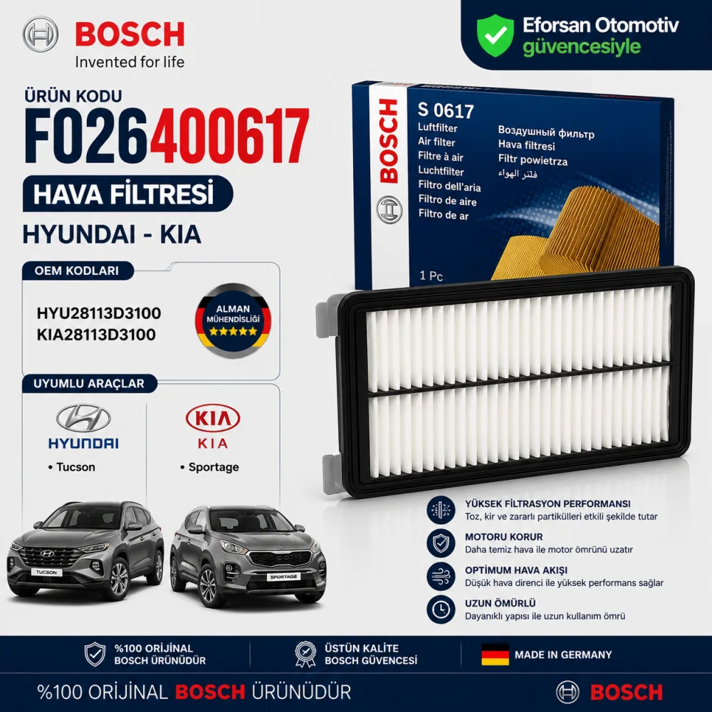Hava Filtresi Hyundai Kia Uyumlu F026400617