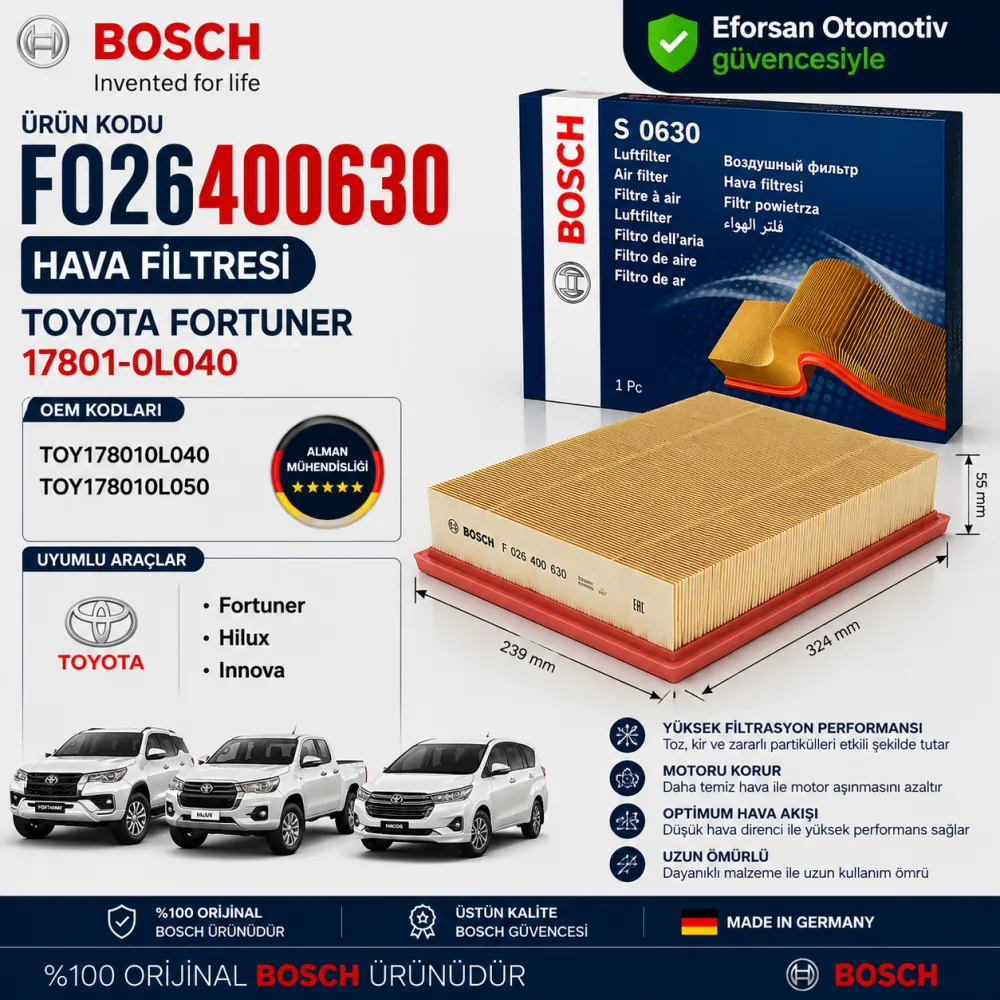 Hava Filtresi Toyota Uyumlu F026400630