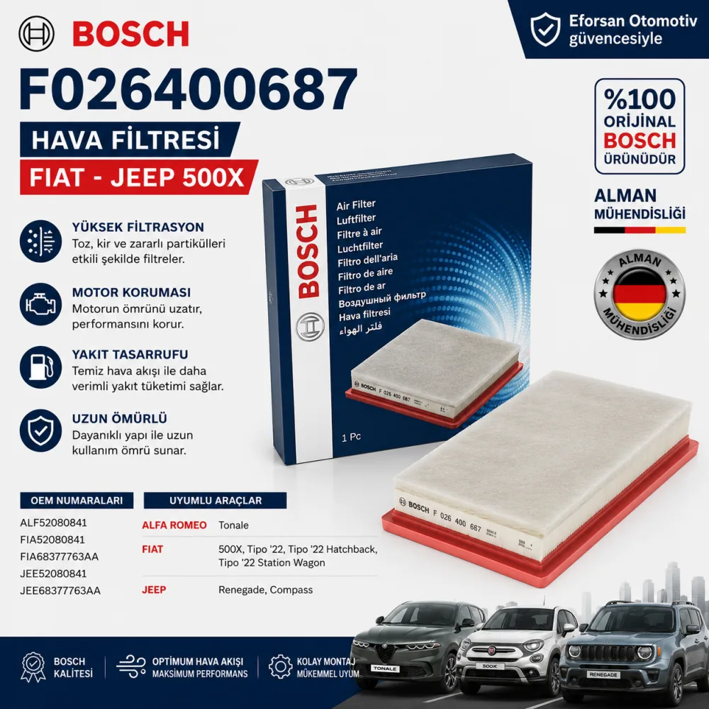 Hava Filtresi Fiat Jeep Uyumlu F026400687
