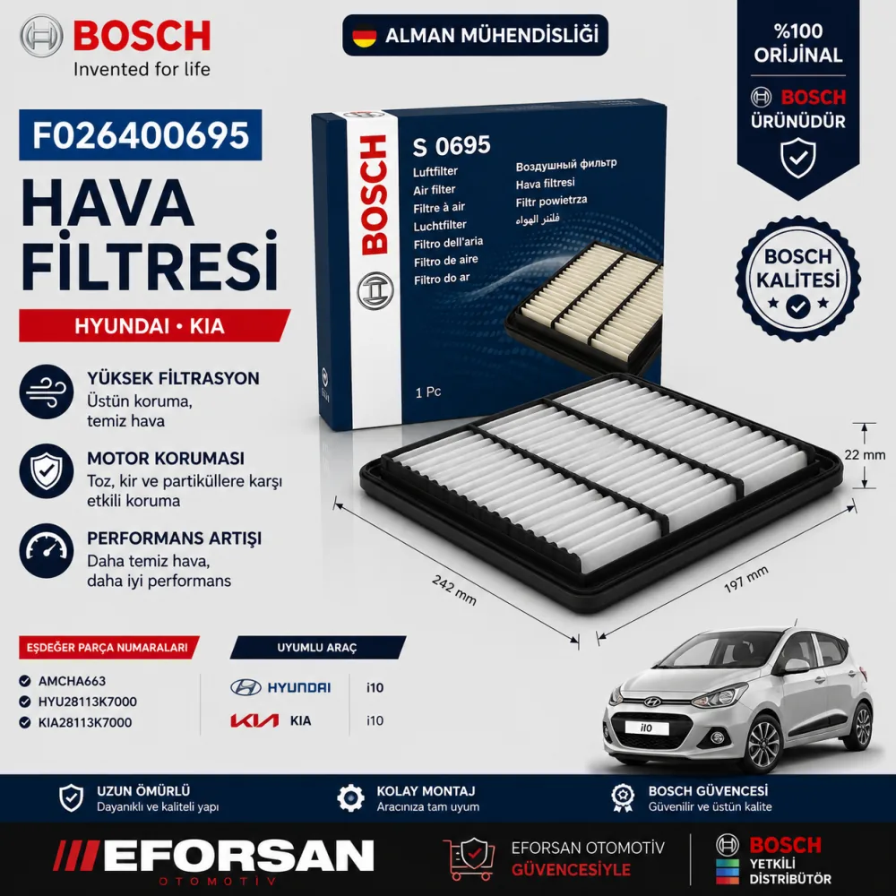 HA663 Hava Filtresi Hyundai Kia Uyumlu F026400695