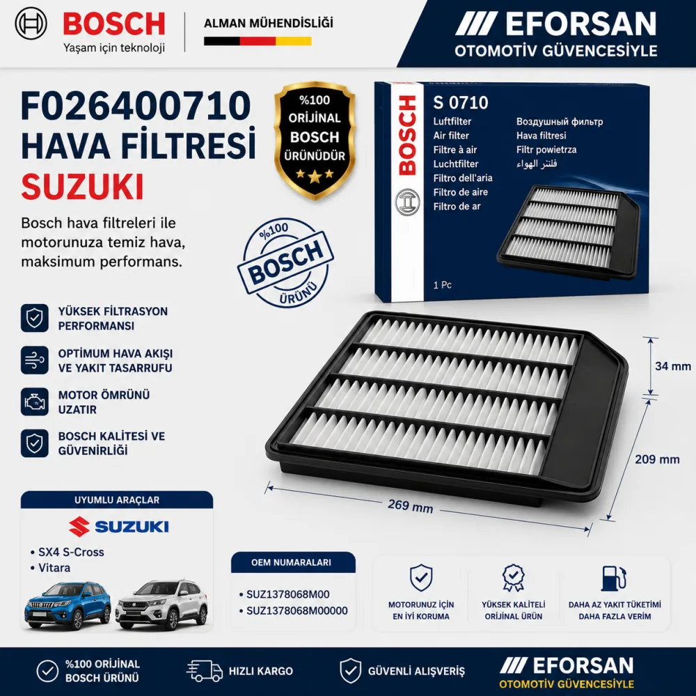 Hava Filtresi Suzuki Uyumlu F026400710