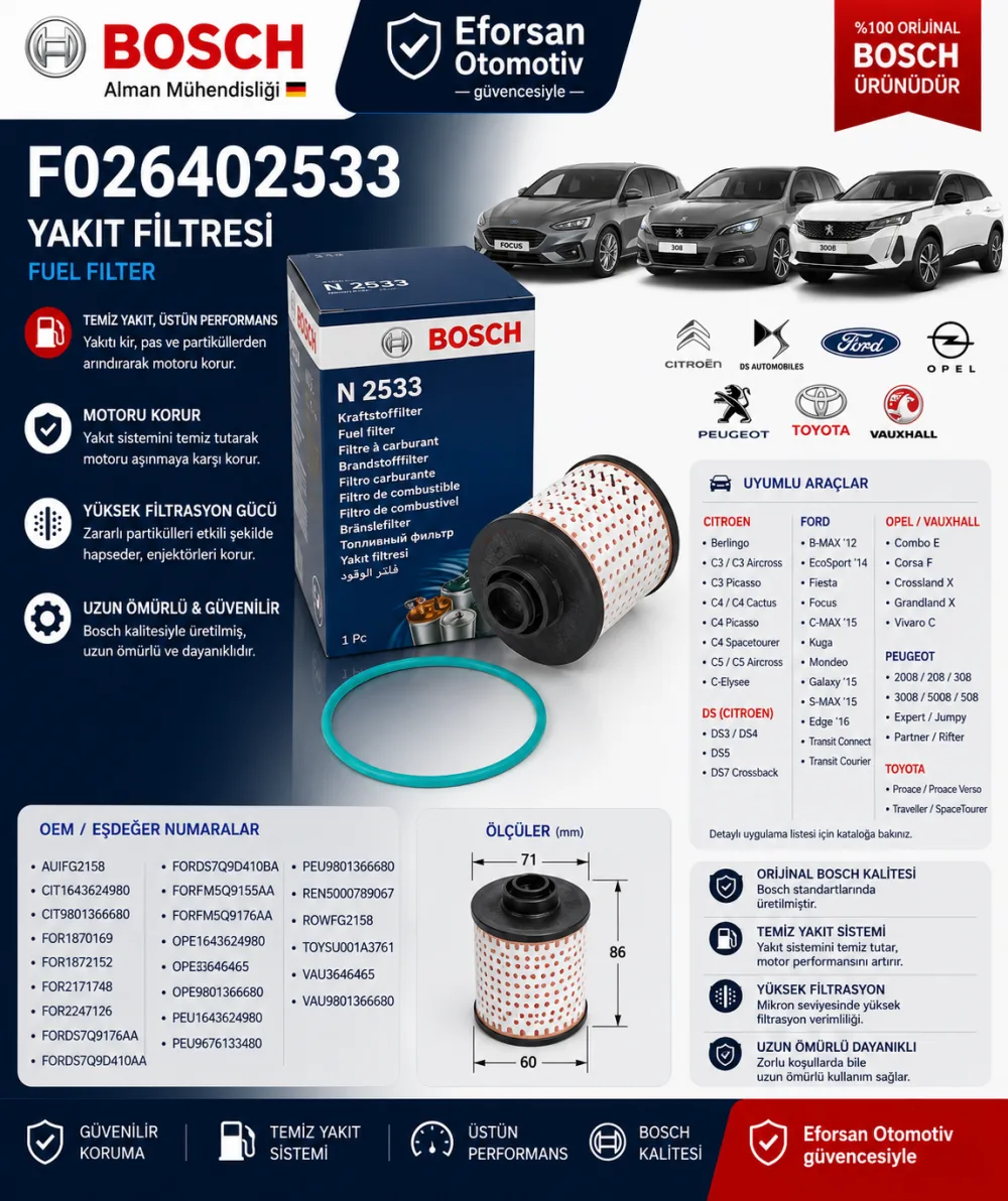 Bosch F026402533 Yakıt Filtresi F026402533