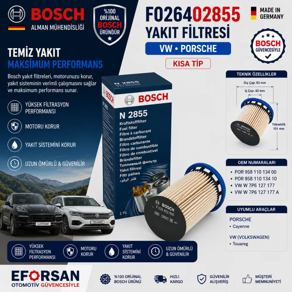 Yakıt Filtresi Volkswagen Porsche Uyumlu F026402855
