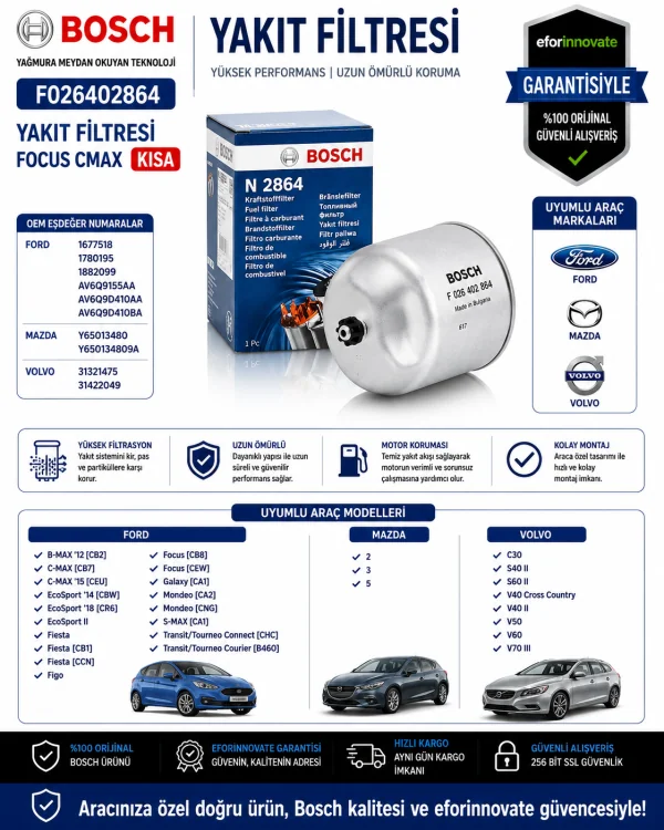 Bosch F026402864 Yakıt Filtresi (Focus Cmax Volvo) F026402864