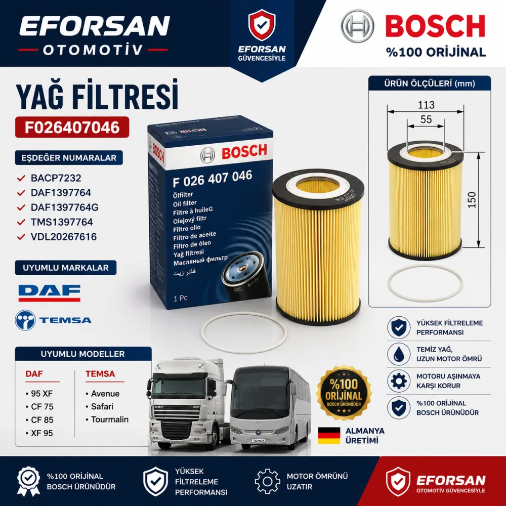 P7232 Yağ Filtresi Daf Uyumlu F026407046