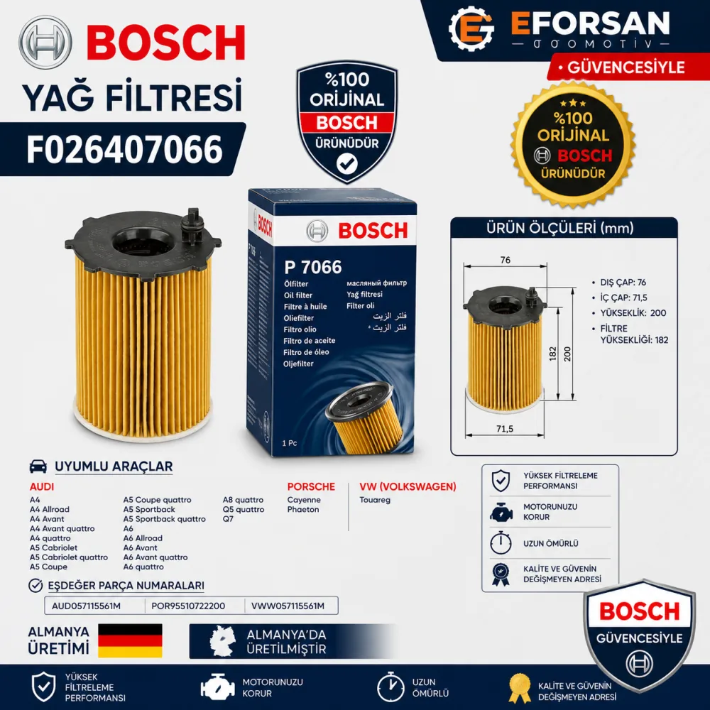 Yağ Filtresi Audi Volkswagen Uyumlu F026407066